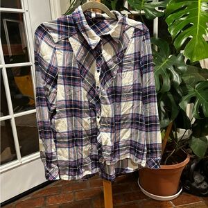 Kensie Viscose White and Blue Plaid Button Down Shirt